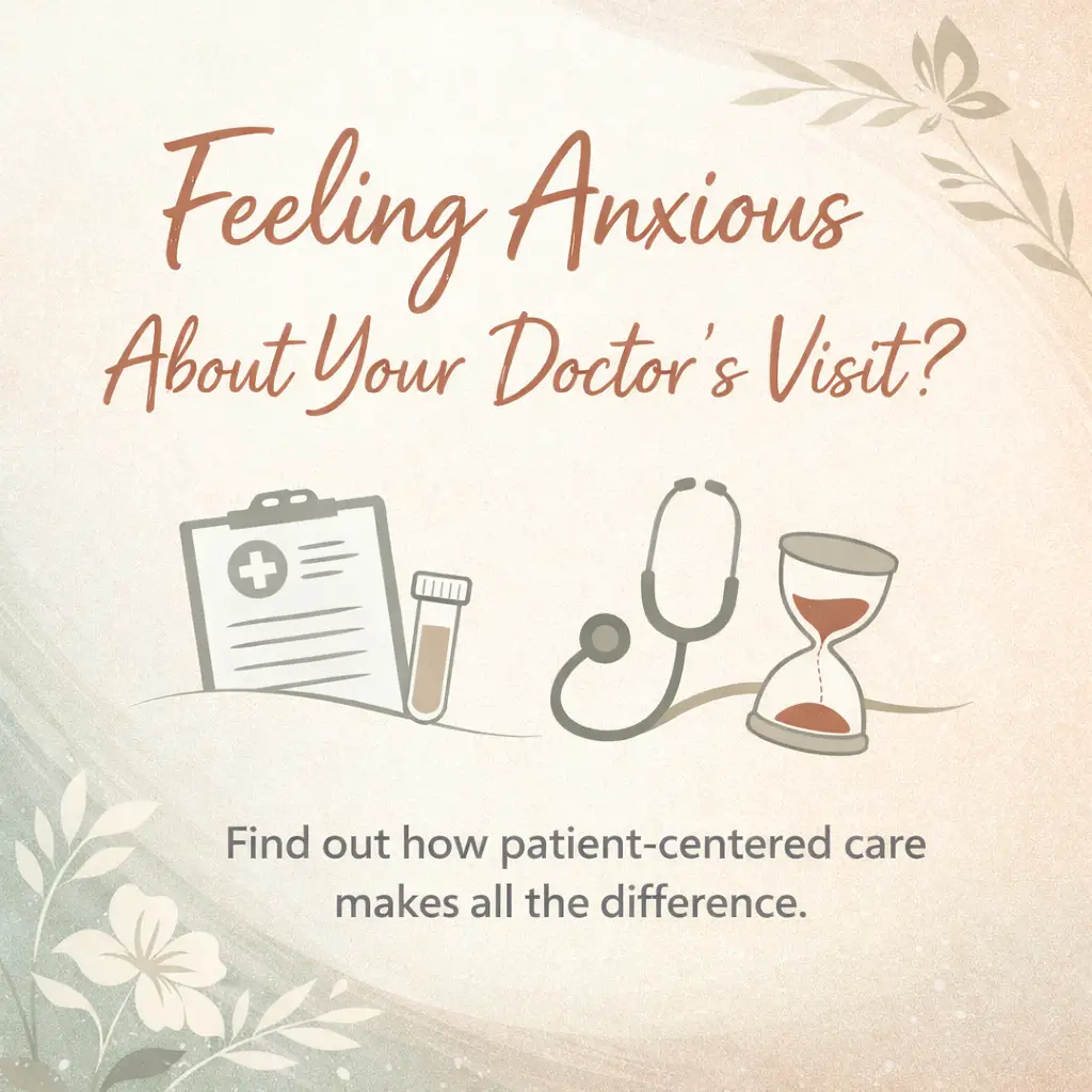 Calming graphic about healthcare anxiety promoting patient-centered care at a wellness clinic in Sylvania Ohio