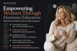 Middle-aged woman consulting with healthcare provider about hormone therapy
