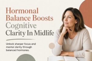 Image suggestion: Midlife adult woman looking thoughtfully at a notebook, representing cognitive clarity and wellness